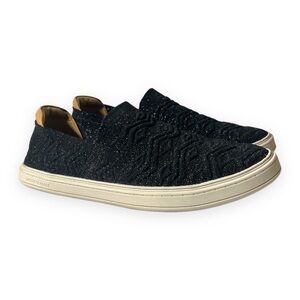 Gecko Man by Walk Hero‎ Womens 8 Slip On Sneaker Shoe Black White Silver Thread